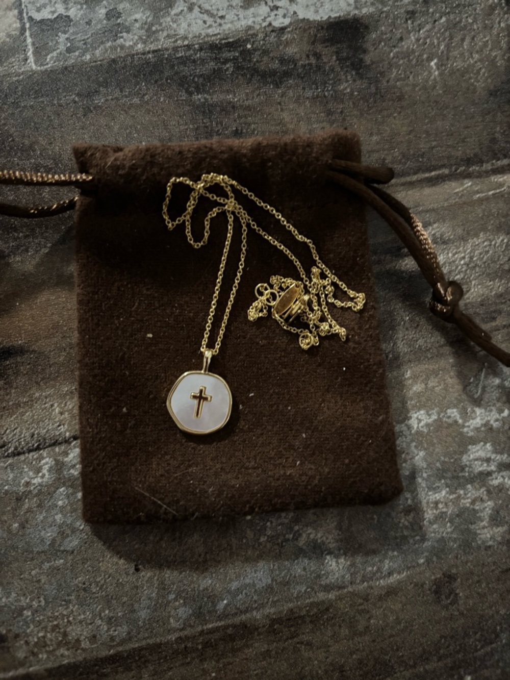 Gold Cross Mother-of-Pearl Pendant Necklace - Women Jewelry
